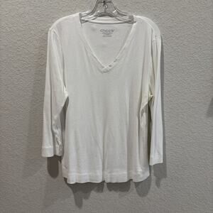 Chico’s White V Neck Long Sleeve Top Womens Size 1 (Medium) Pima Cotton Shirt